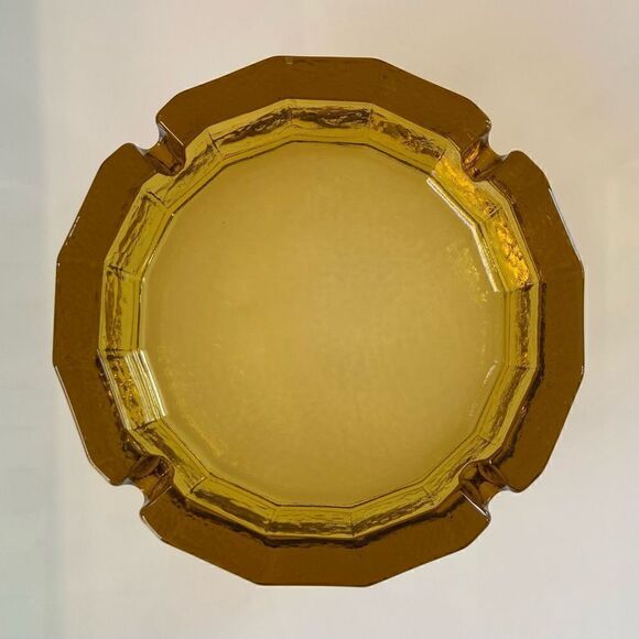 Vintage Mid Century Blenko Honey Amber Gold Ashtray - Picture 2 of 6